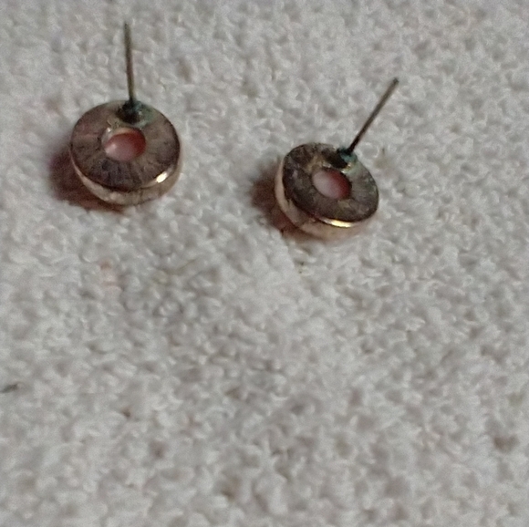 Round pink button post earrings posts need cleaning no backs. - Picture 2 of 3